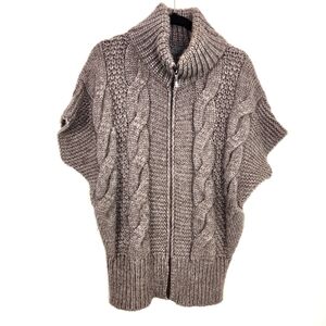Elsa Manda Alpaca Wool Blend Chunky Full Zip Gray Taupe Sweater Size L